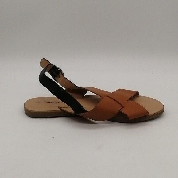 Loft Womens Cross Strap Slingback Sandal Tan Upper Black Ankle Strap Buckle 7.5M - Picture 2 of 9